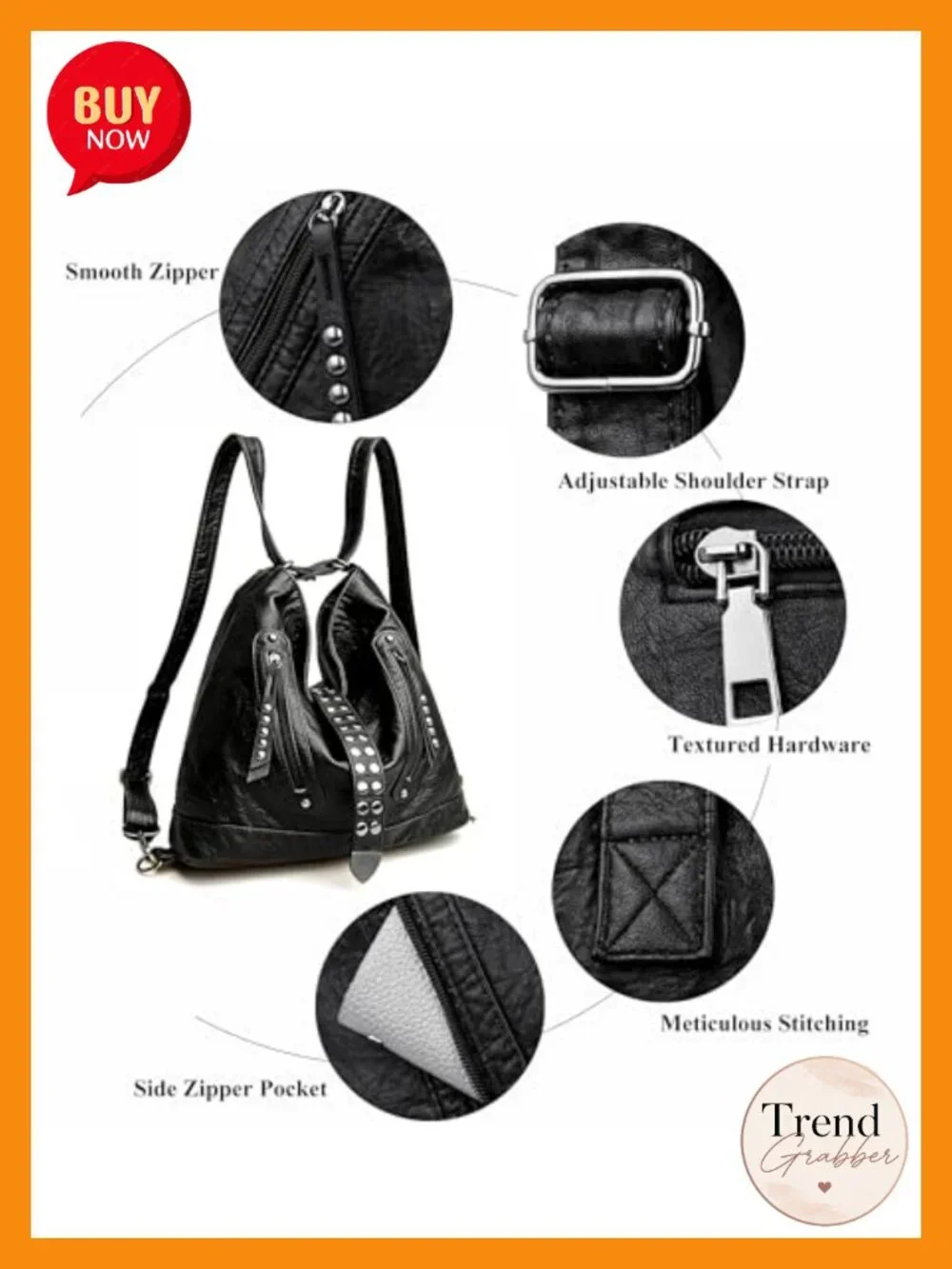 2-in-1 Convertible Backpack Purse, Faux Leather Rivet Tote Shoulder Bag for